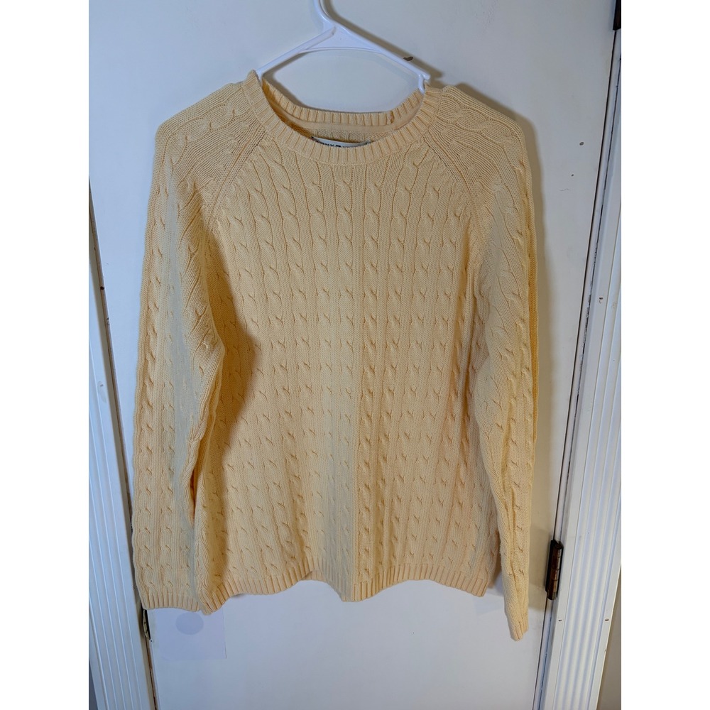 Tommy Hilfiger Pale Yellow Cable Knit Cotton Sweater XL Crew Neck Long Sleeve